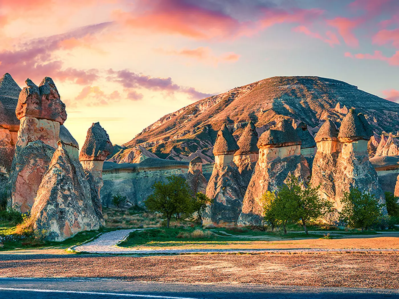 Cappadocia in central Turkey, known for its “fairy chimneys” rock formations