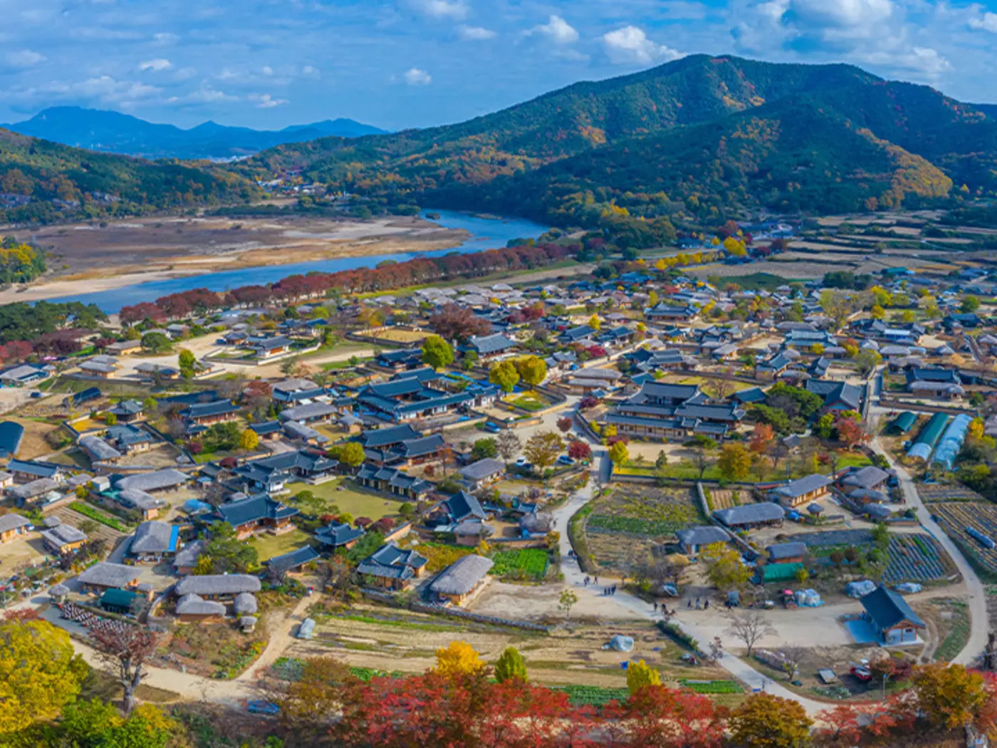 Dive into historical culture with a visit to Hahoe Folk Village, a historical village from the Joseon Dynasty