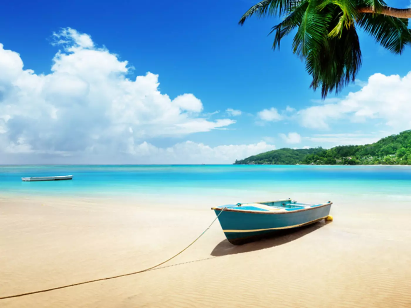 Boat on beach of Mahe Island, Seychelles