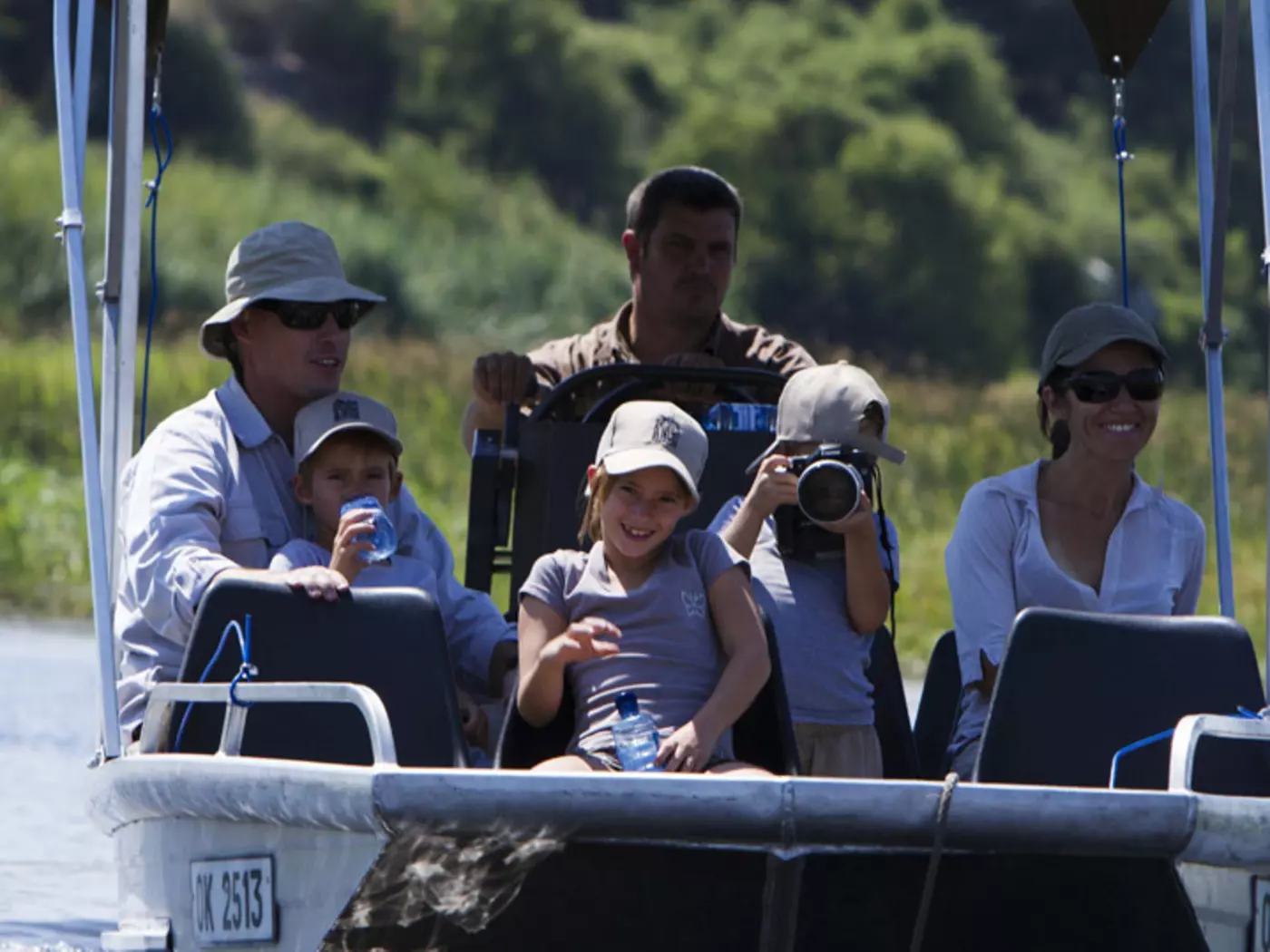 Family on boat safari