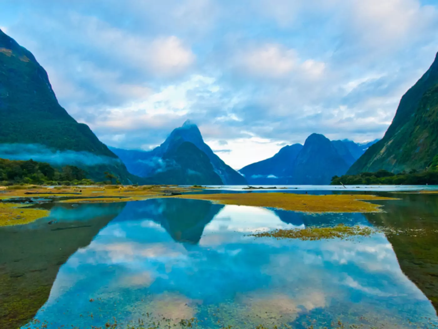 Landscape of high mountain glacier at Milford Sound