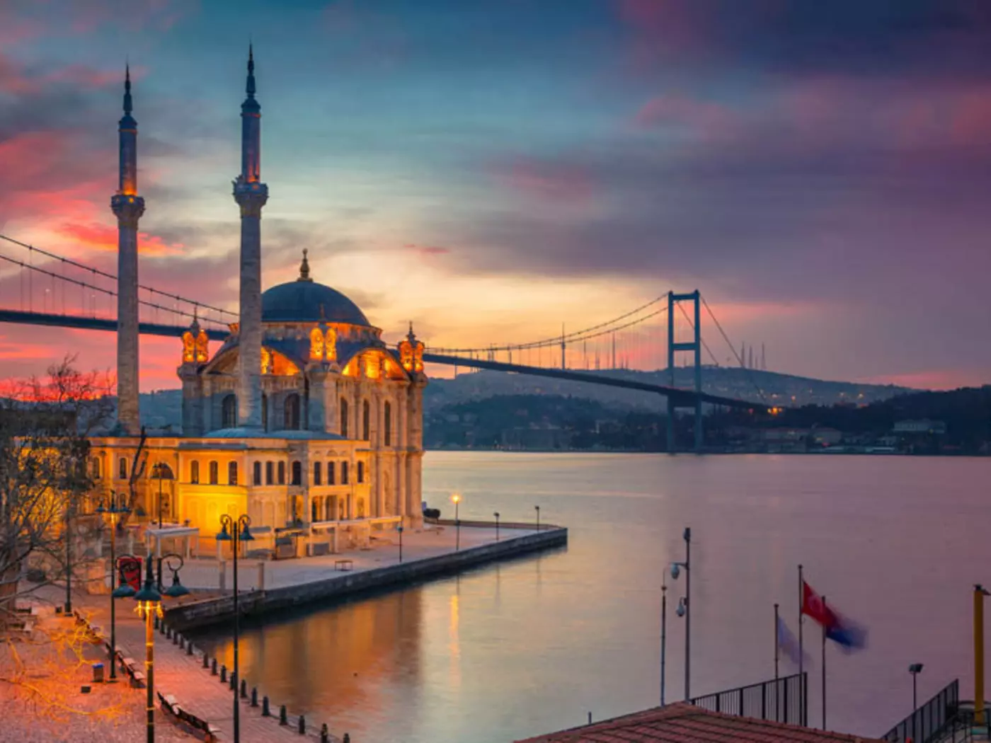 The Bosphorus, a 32 km long strait in Istanbul, separates the continents of Europe and Asia
