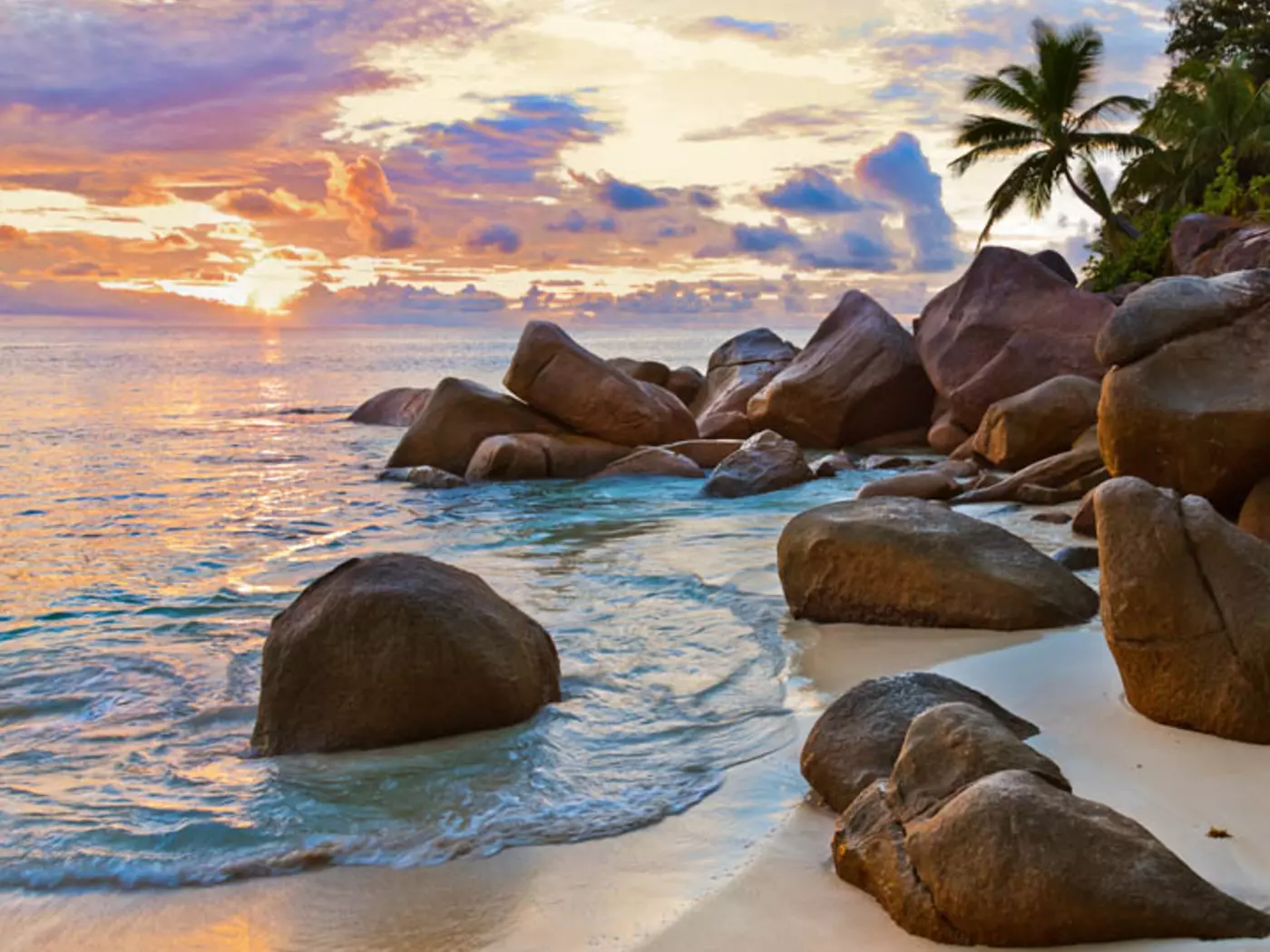Beach on Praslin Island, home to the unique Coco de mer orchids