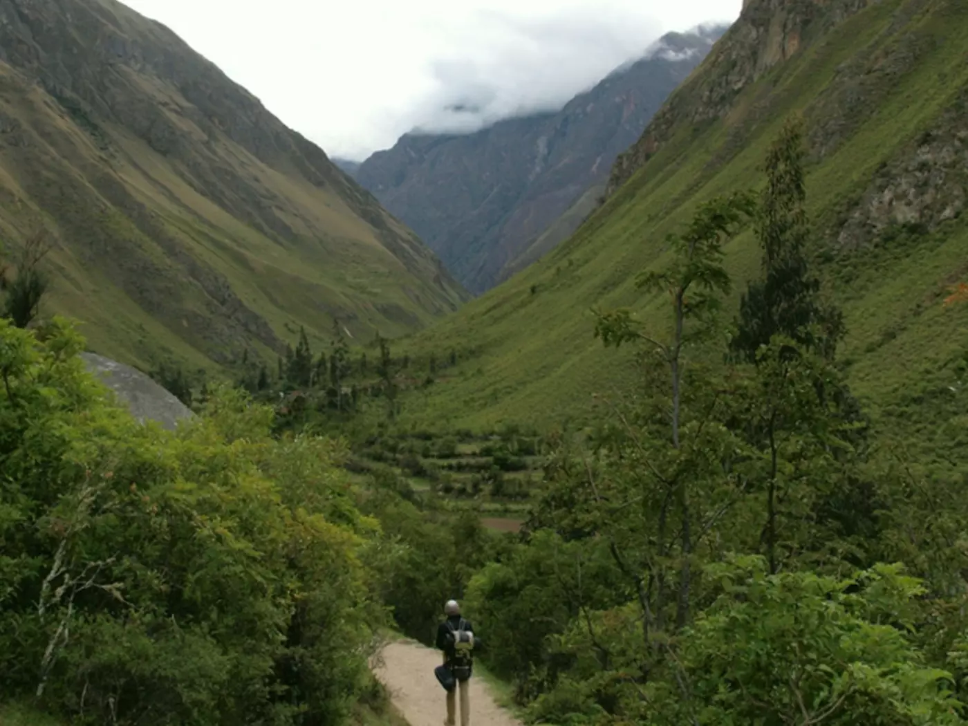 Inca Trail between mountains of Sacred Valley