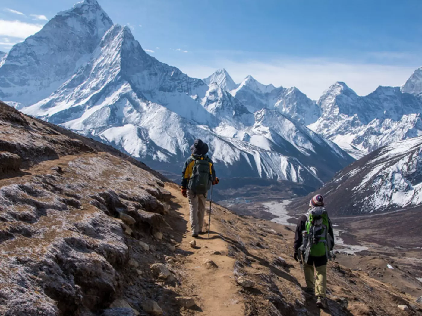 Trekkers walking on the way to Everest base camp, Nepal