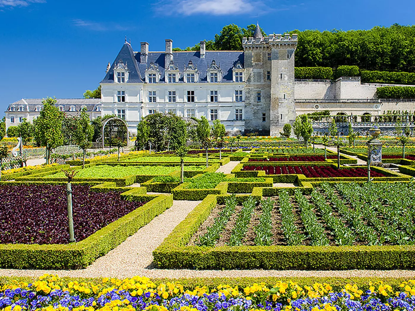 Chateau de Villandry in Loire Valley is especially known for its beautiful gardens