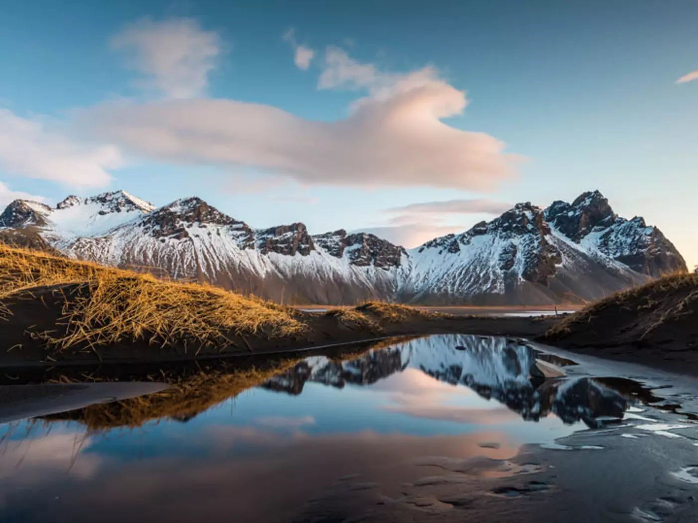 Vesturhorn Mountain and black sand dunes