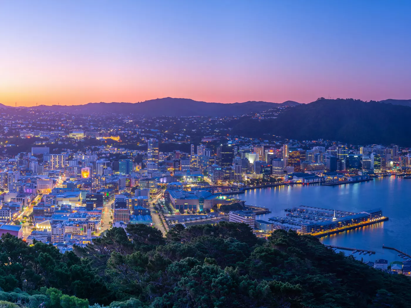 Wellington, New Zealand Sunset aerial view of Wellington, New Zealand