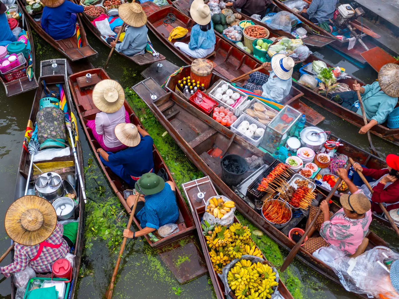 Aerial view of Damnoen Saduak floating market, Bangkok