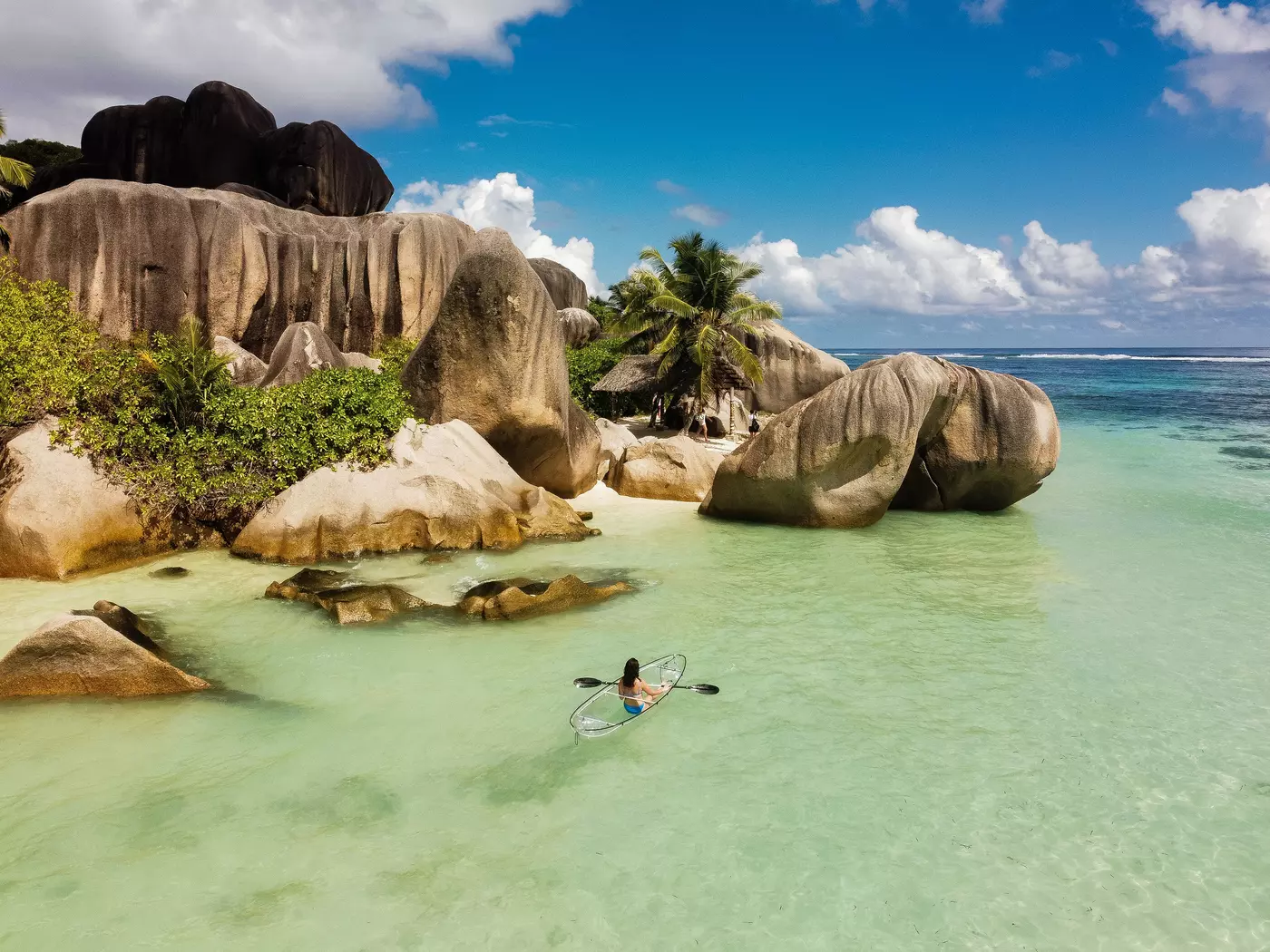 Experience clear kayaking at La Digue island