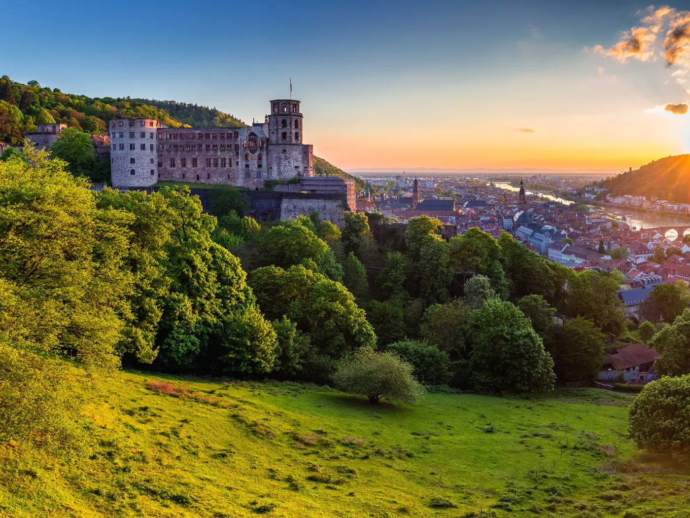 300 feet above the city of Heidelberg are the ruins of the Schloss Heidelberg