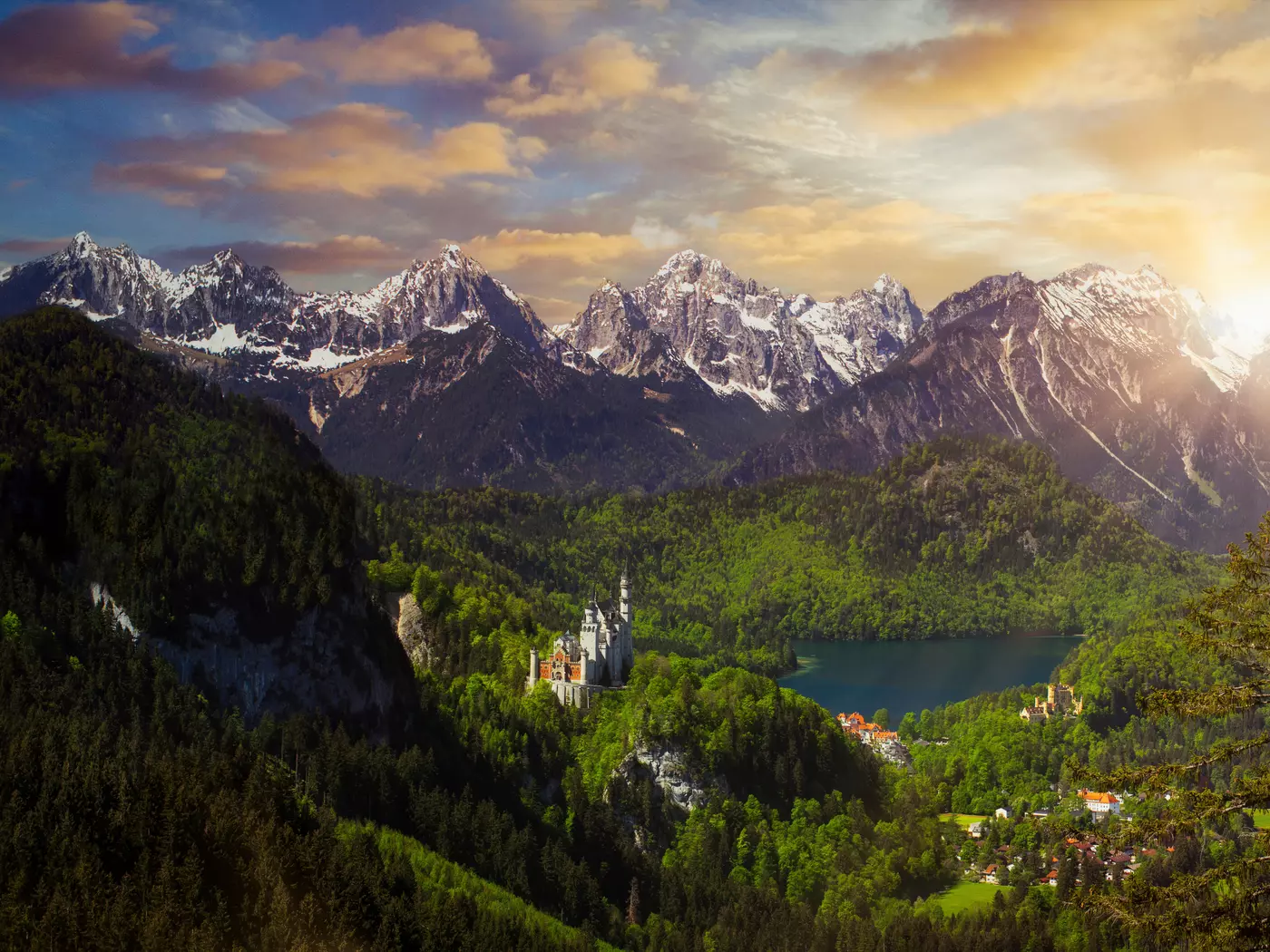 The 19th-century Neuschwanstein Castle, set in the foothills of the Alps