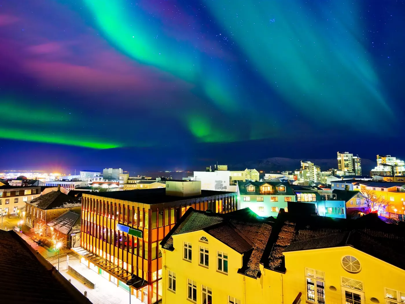 Northern lights over Reykjavik