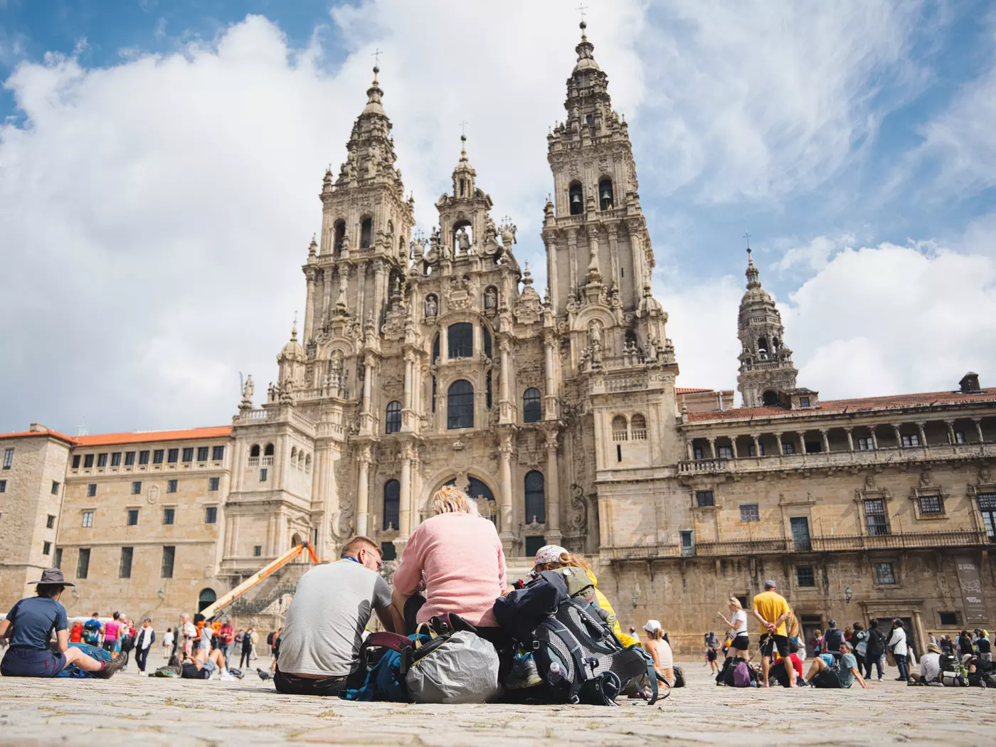 Pilgrims at the magnificent Santiago de Compostela