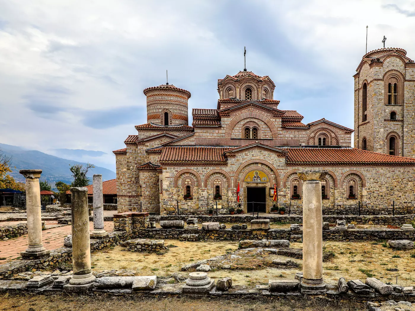 Plaosnik Basilica overlooks Lake Ohrid, North Macedonia