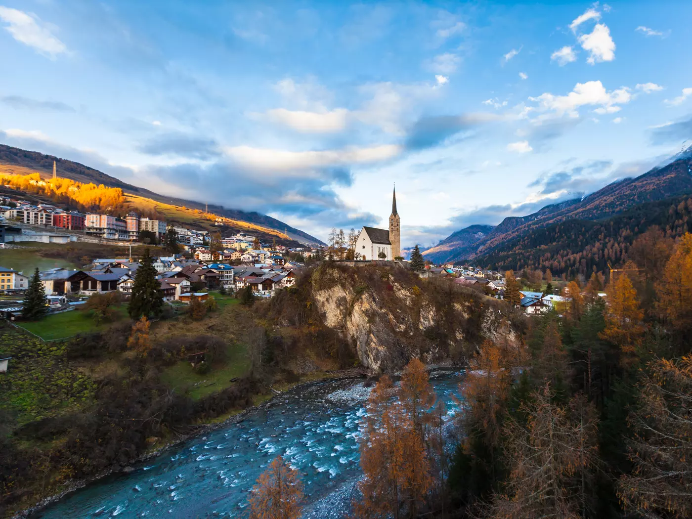 Scuol Town in Sunset