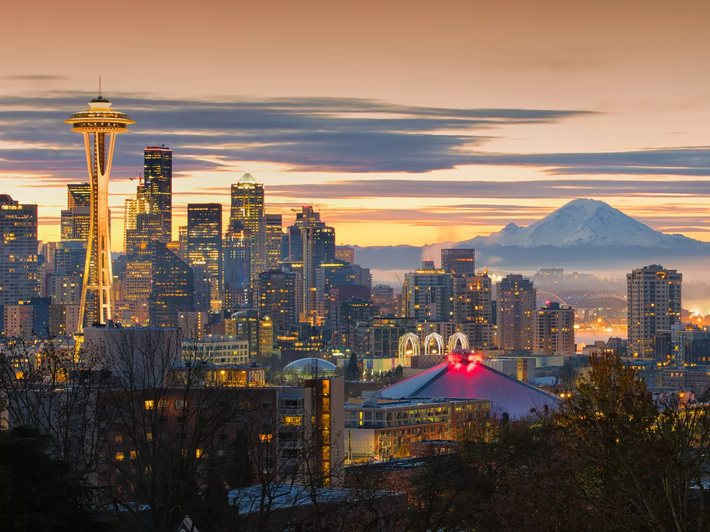 Dawn breaks over downtown Seattle