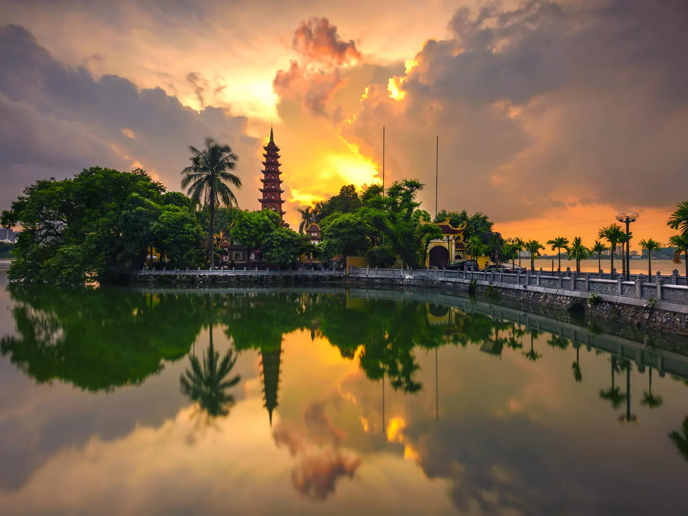 Sunset on Tran Quoc an ancient pagoda in Hanoi, Vietnam