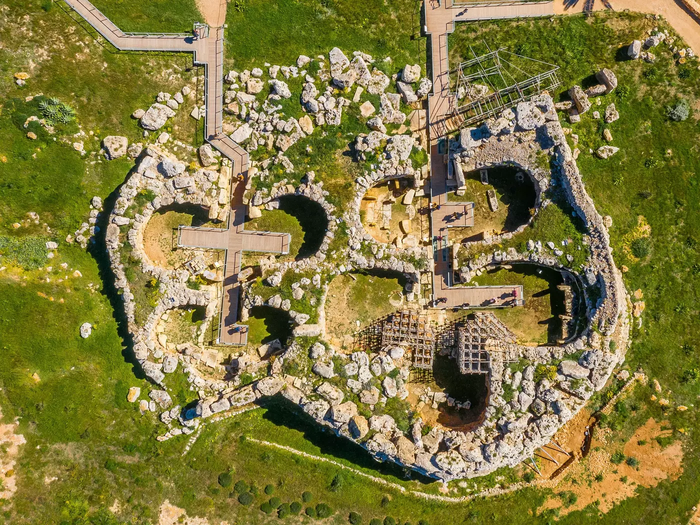 Overhead view of Ggantija Temples, Gozo Island