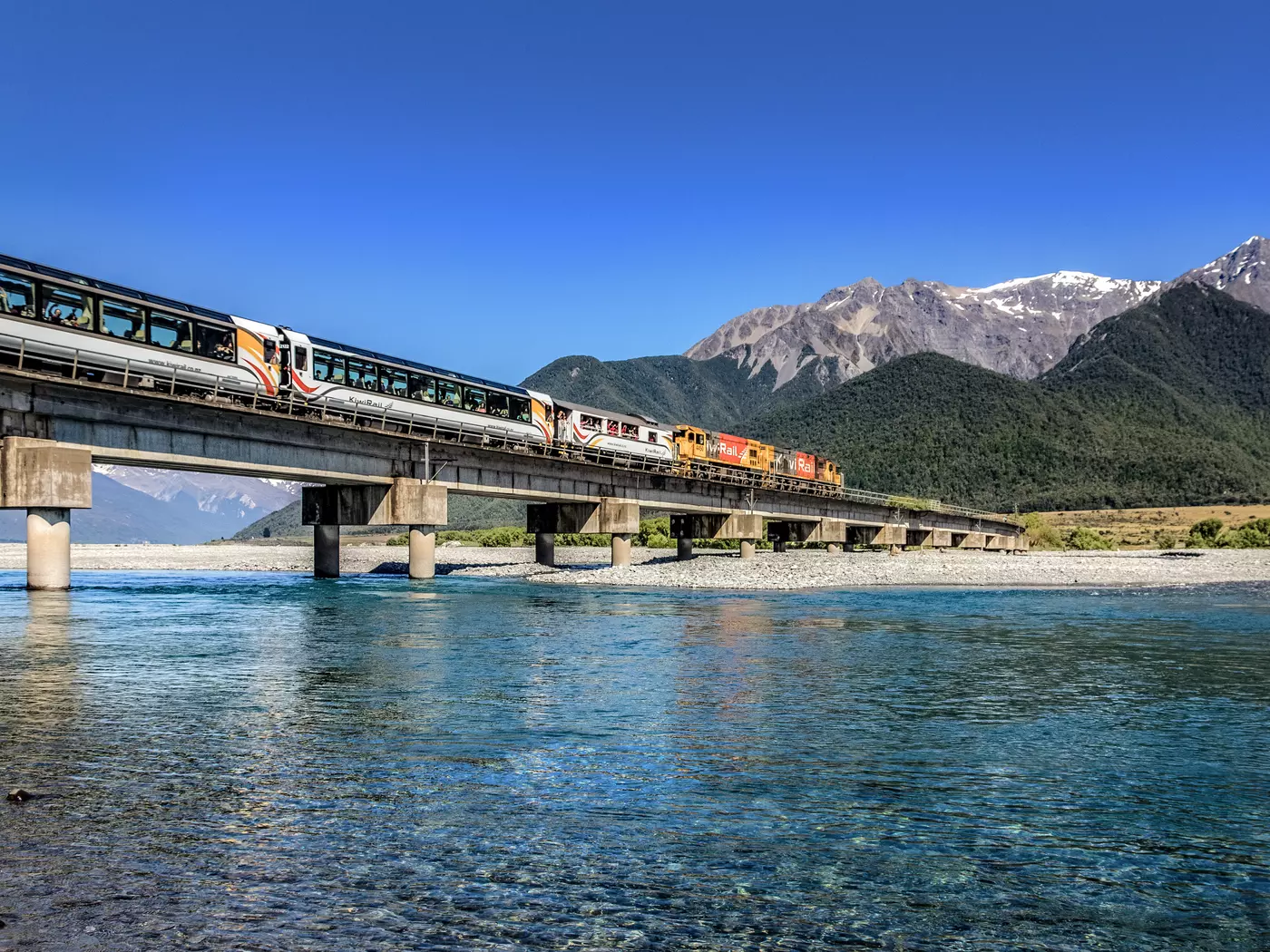 TranzAlpine Crossing the Waimakariri River - KiwiRail