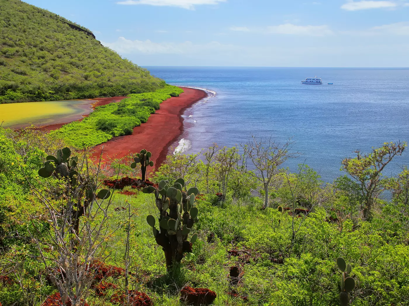 Red beach and lagoon of Rabida Island