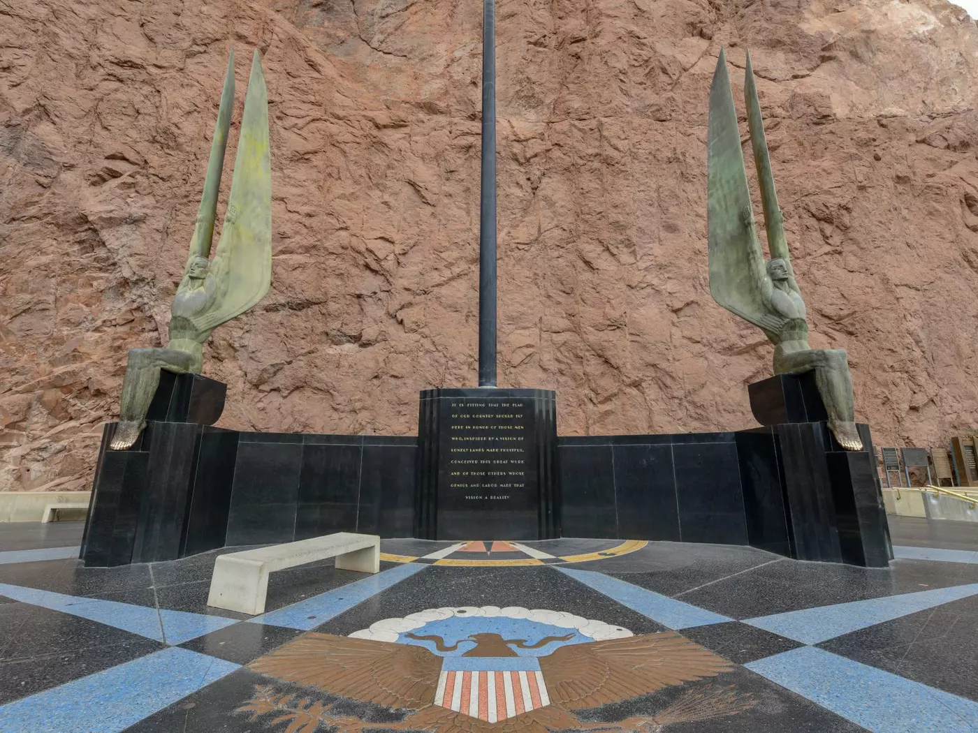 Two of the famous sculptures of the Winged Figures of the Republic. Created by Oscar J.W. Hansen for the Hoover Dam in Nevada