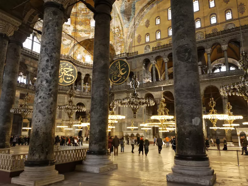 Crowd inside Hagia Sophia.