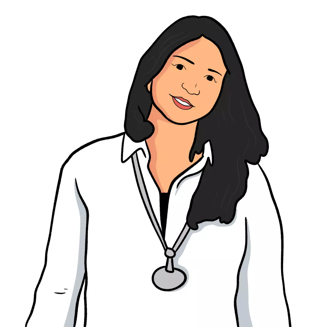 illustration of Deepa Sharma wearing a white top