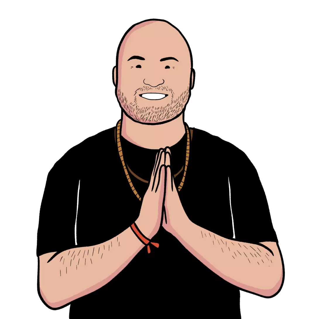 illustration of Steve Perkins making a traditional Indian greeting gesture