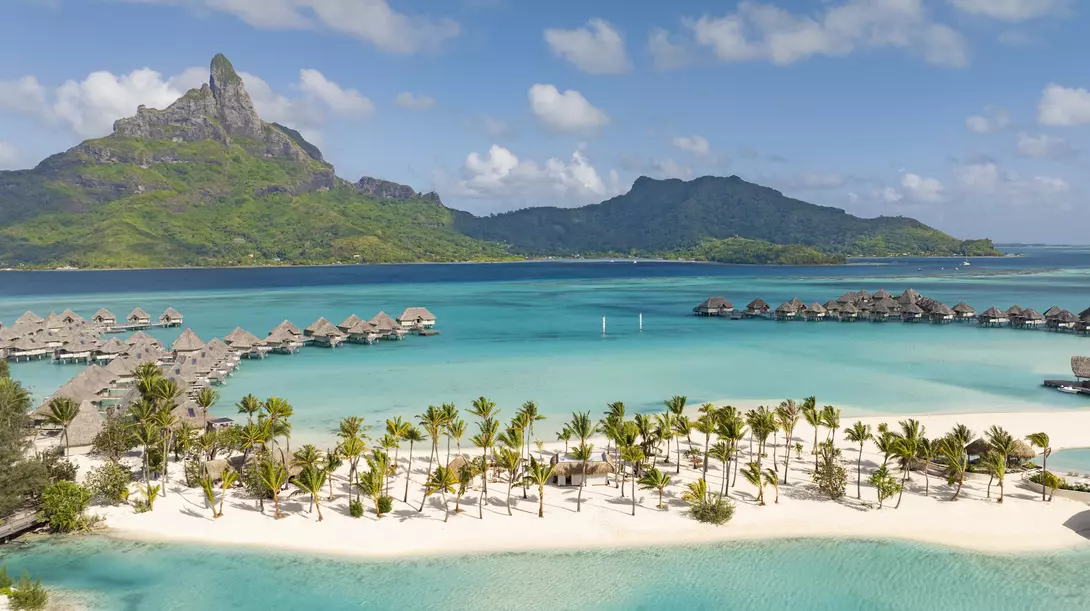  Aerial view of the Westin Bora Bora hotel in French Polynesia.