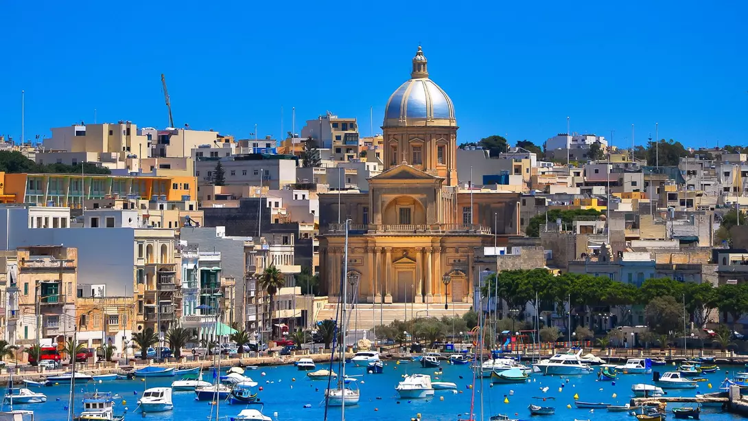 Yachts and boats in the bay near Valletta, Malta