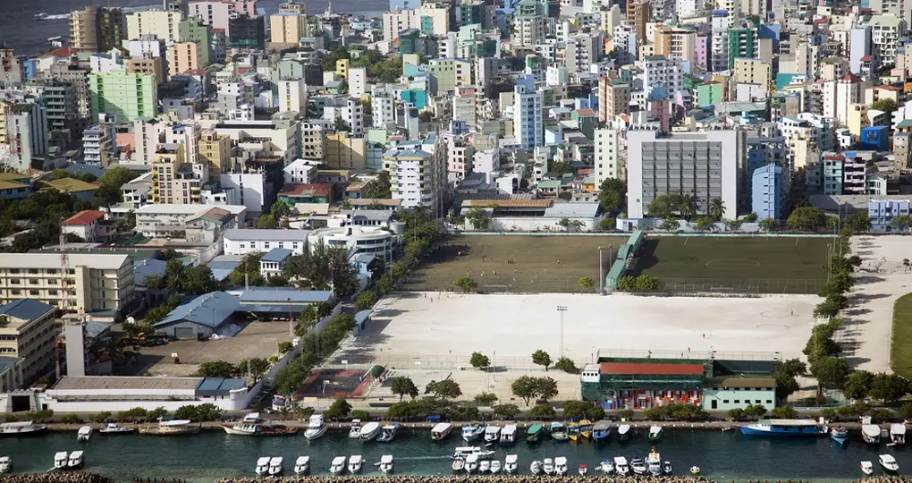 Aerial shot of the Maldivian capital of Male - typically the starting point of your Maldives vacation. Aerial shot of the Maldivian capital of Male - typically the starting point of your Maldives vacation.