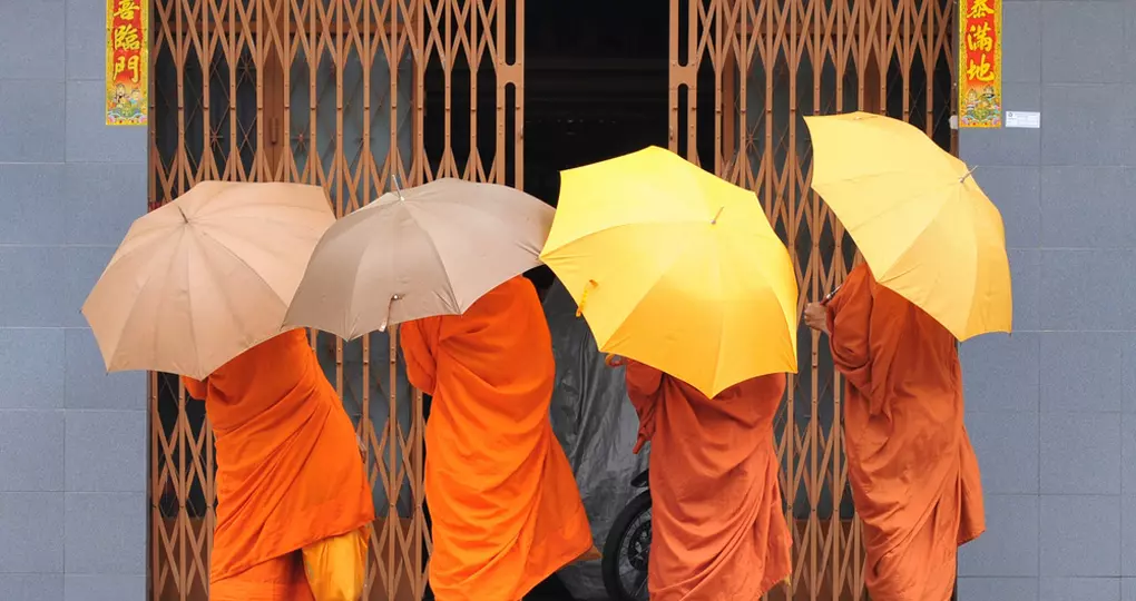 Monks on their daily walks in Phnom Penh
