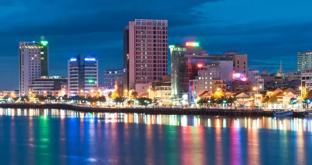 Night view of modern buildings and Han River