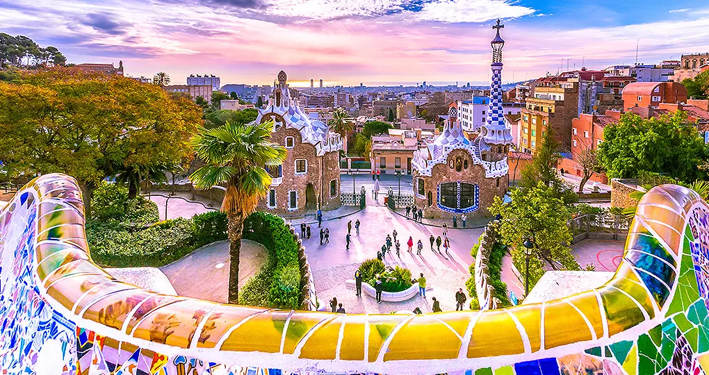 Behold the beauty of Gaudi's Park Guell, offering art, architecture, and breathtaking nature Behold the beauty of Gaudi's Park Guell, offering art, architecture, and breathtaking nature