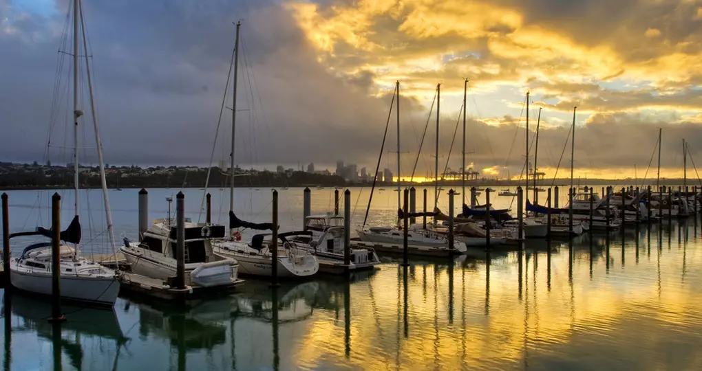 The City of Sails - sunset over the Auckland marina The City of Sails - sunset over the Auckland marina