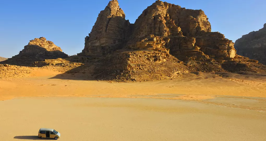 Sandstone rocks in the desert make for a great photo opportunity on Wadi Rum tours.