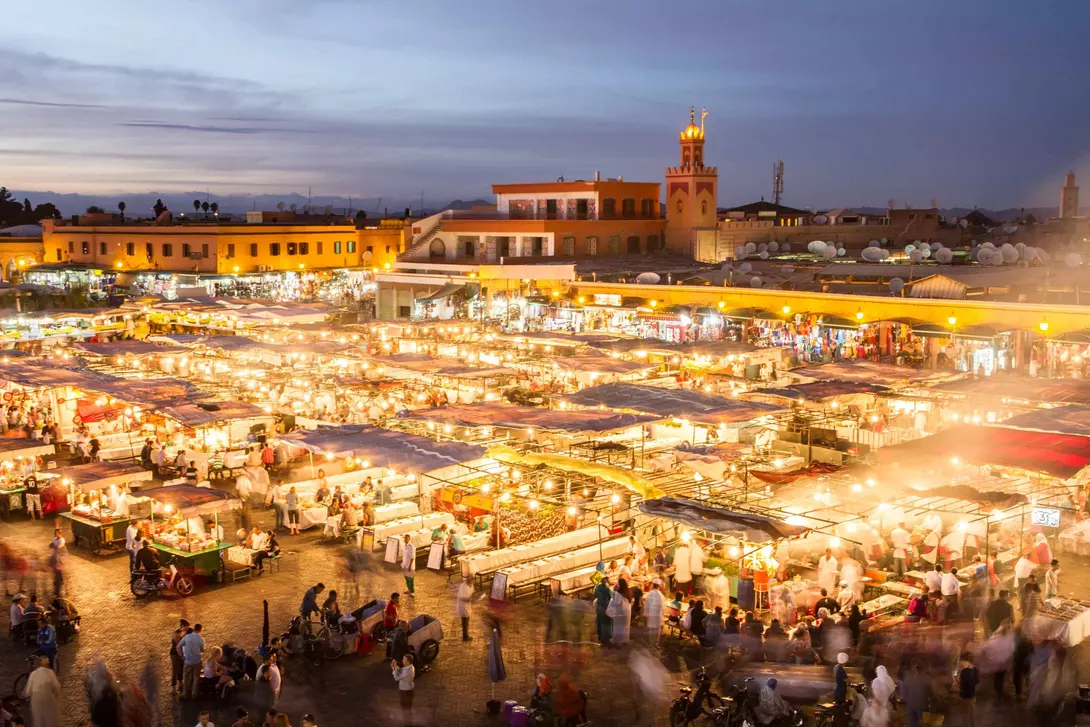 Djemaa El Fna, Marrakesh's main square in Morocco.