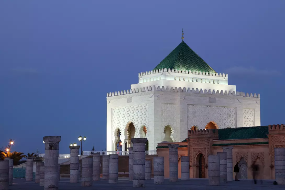 Mausoleum of Mohammed V at dusk in Rabat Morocco