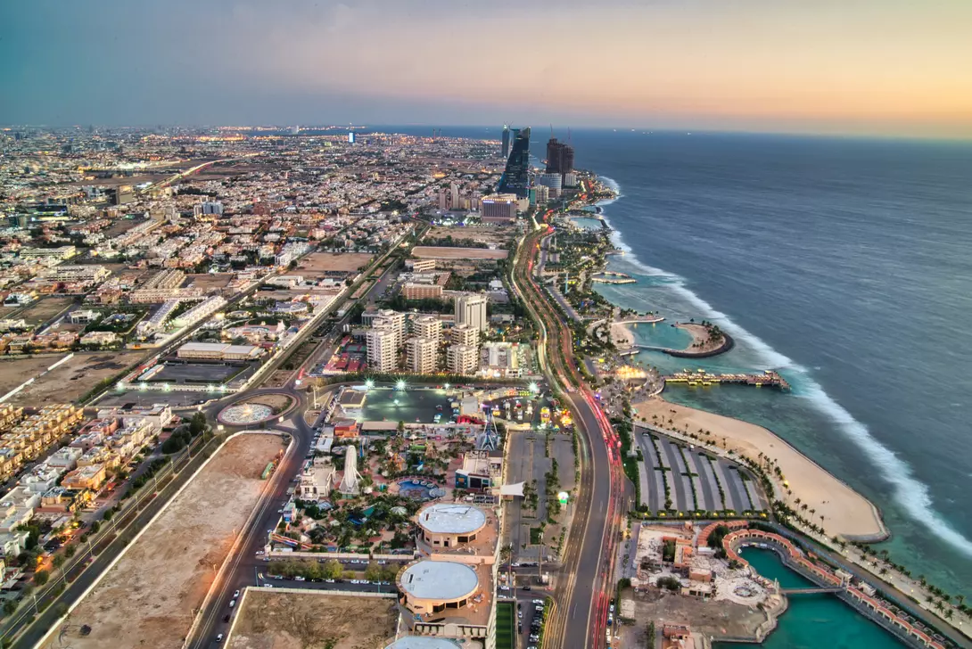 Seashore view and colors of Jeddah Corniche, a 30 km coastal resort area of the city of Jeddah, Saudi Arabia