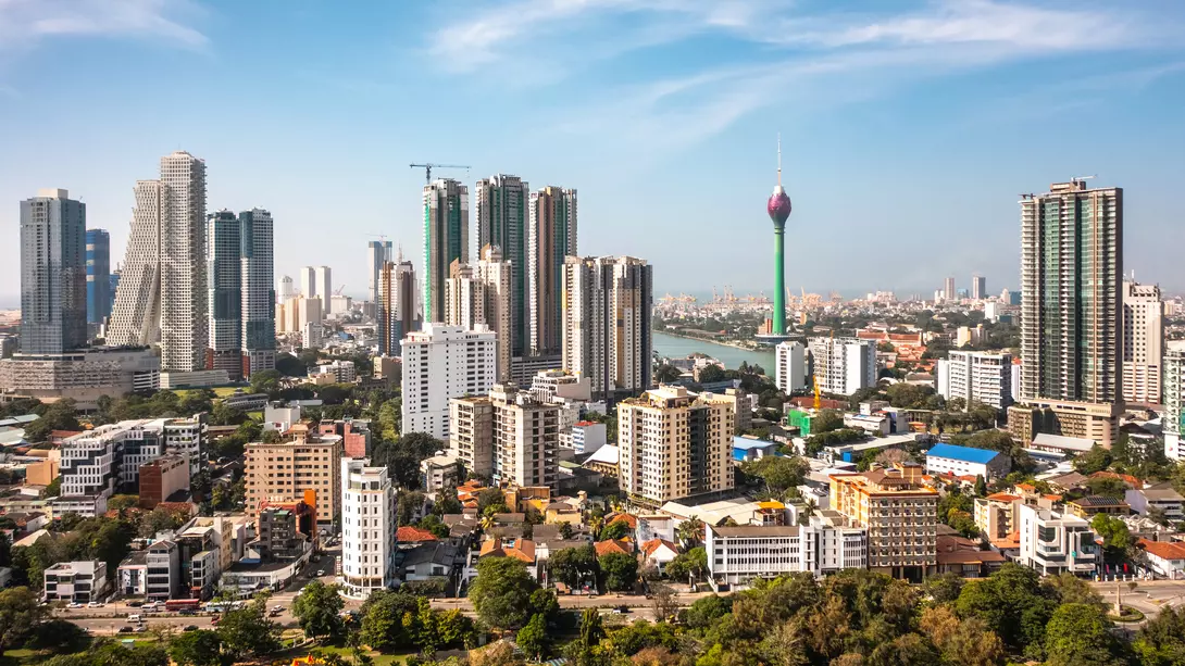 Skyline of Colombo, Sri Lanka featuring Altair towers, a 68 floor vertical tower and 63 floor for leaning tower