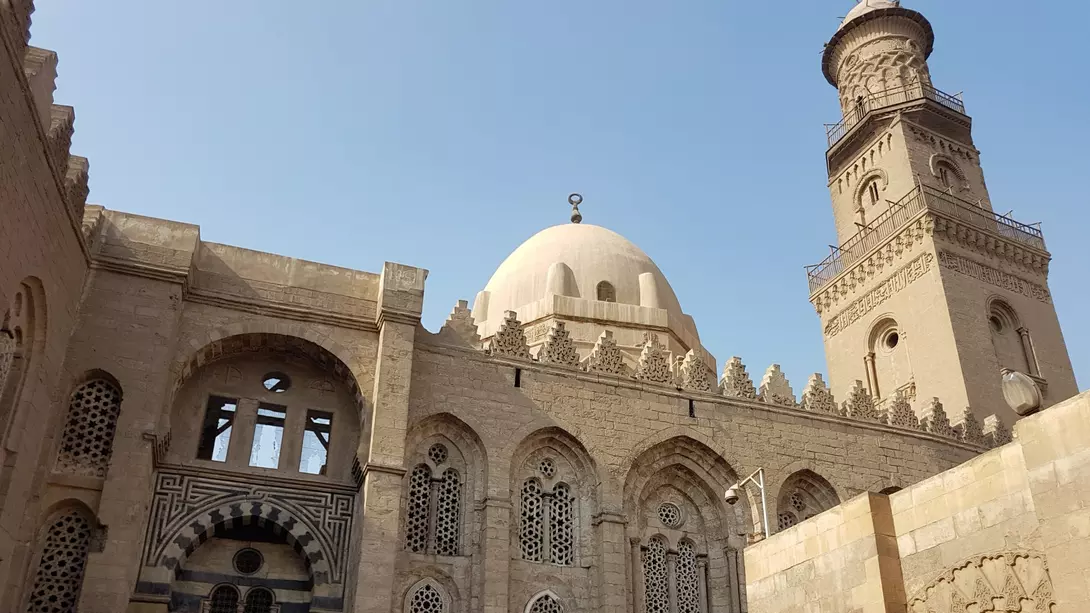 Al-Aqmar Mosque in the old city of Cairo on al-Muizz Street, which is is a major street in the walled city of historic Cairo