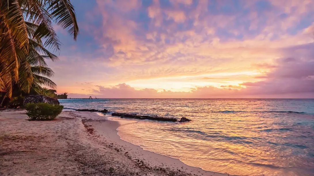 Colorful vibrant sunset over the pacific ocean at scenic natural beach