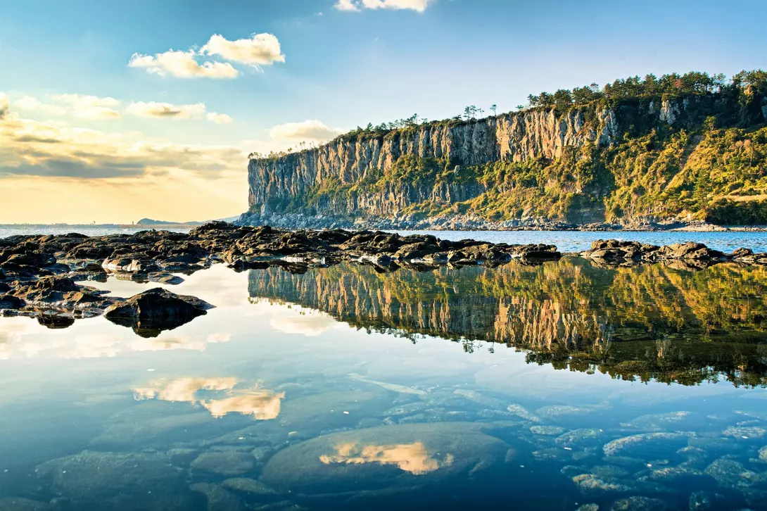 A reflection of coastal cliffs