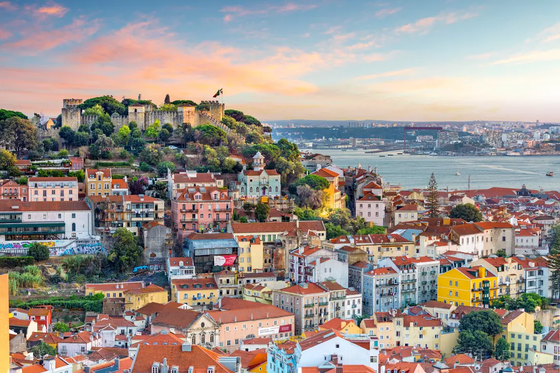 Portugal skyline at Sao Jorge Castle at sunset