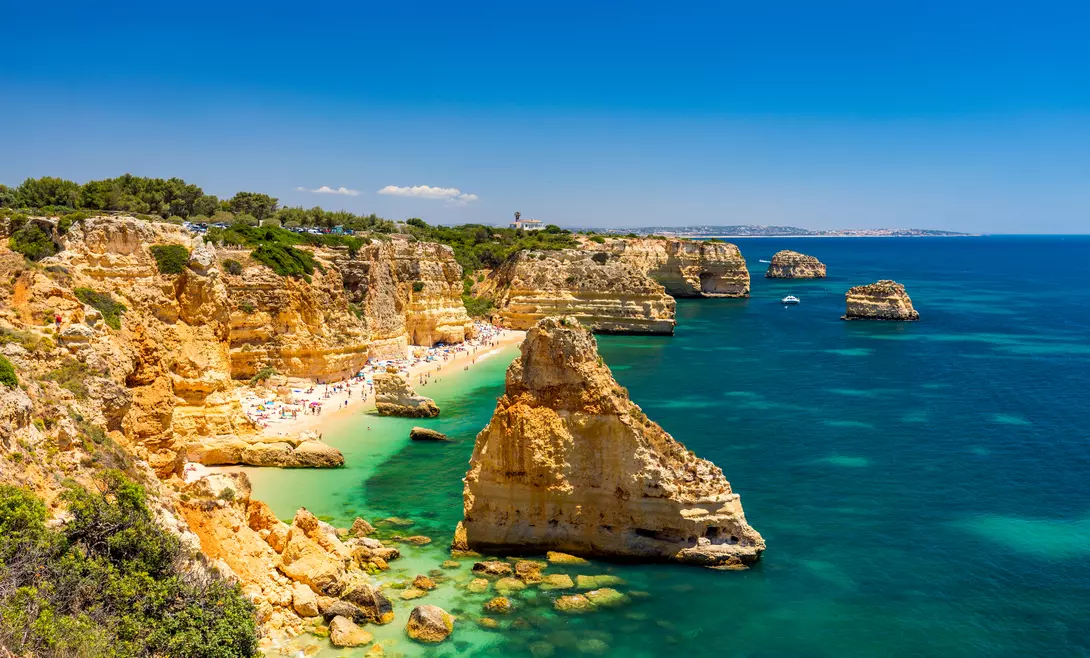 Beautiful beach, rock formations and blue waters on the atlantic