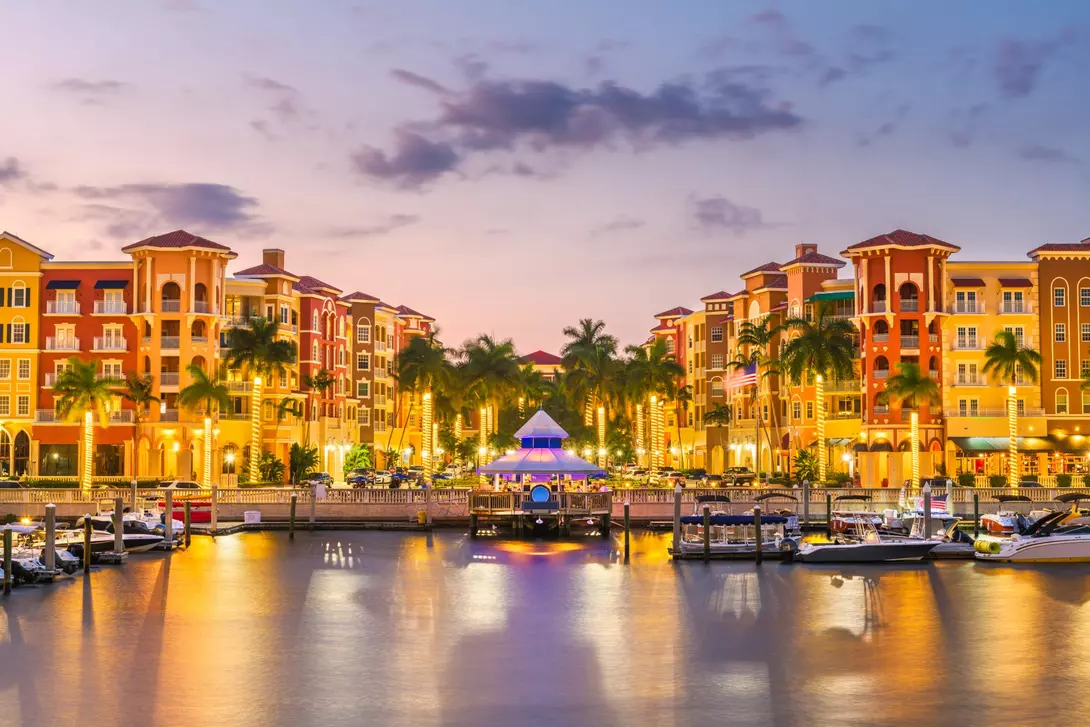 Marina with boats at dusk