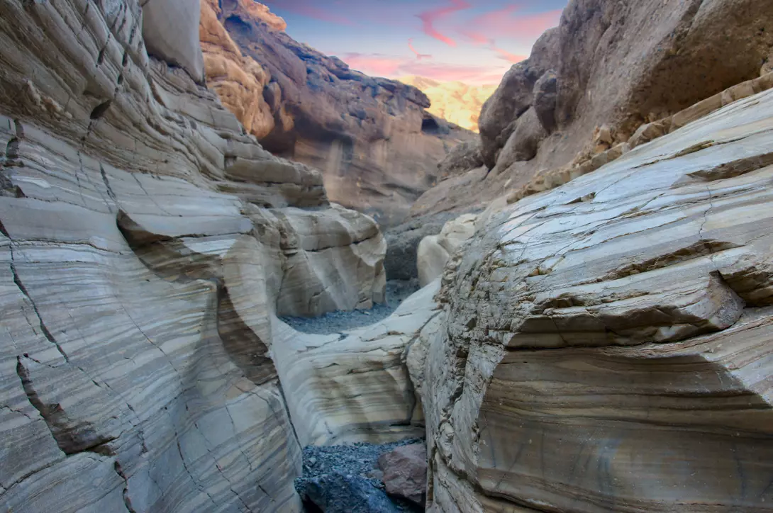 Eroded rock formations in the mosaic canyon