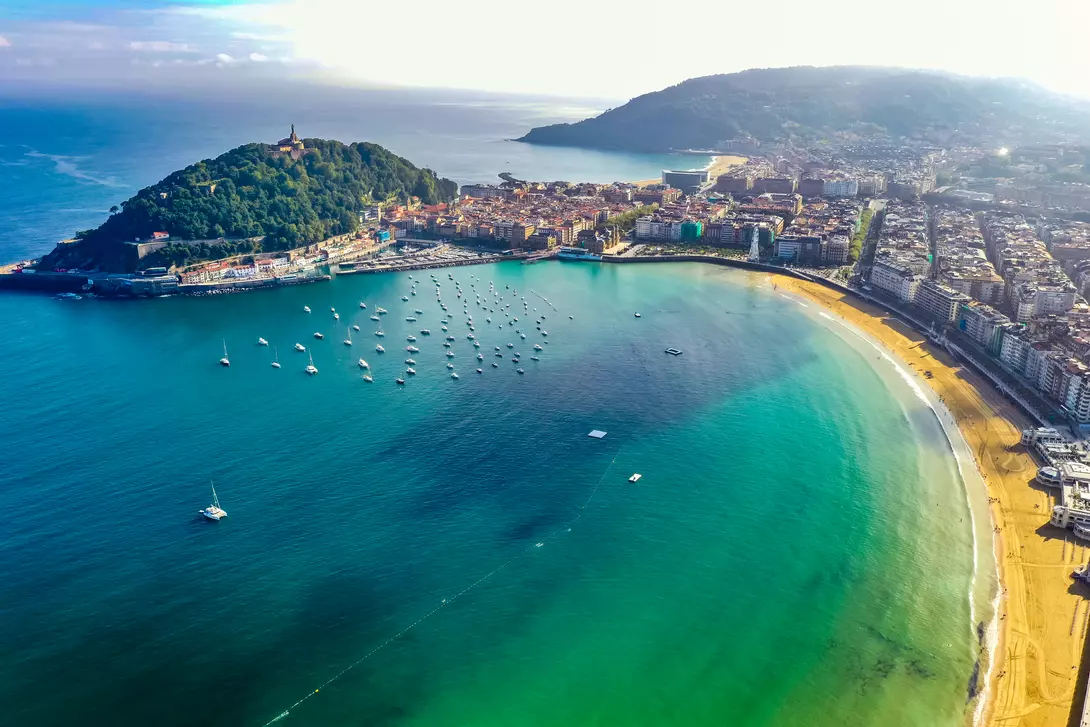Aerial view of the bay of biscay and city beaches