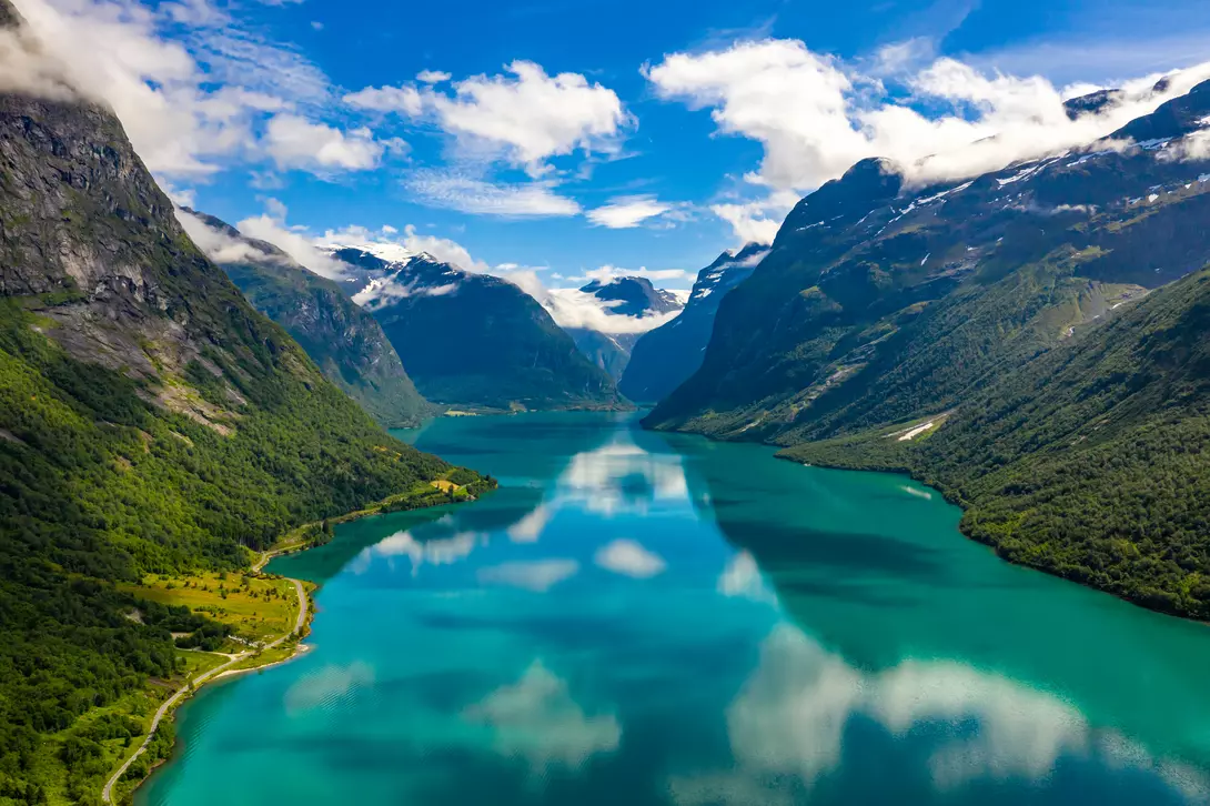 Beautiful Nature Norway natural landscape. lovatnet lake Lodal valley